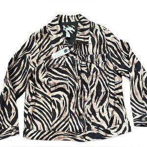 Carole Little 100% Linen Zebra Print Lightweight Jacket